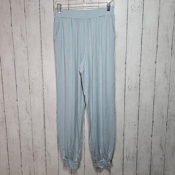 Pure Fiber Womens Blue Bamboo Knit Joggers High Rise Pull On Size Medium Pockets - Picture 2 of 7